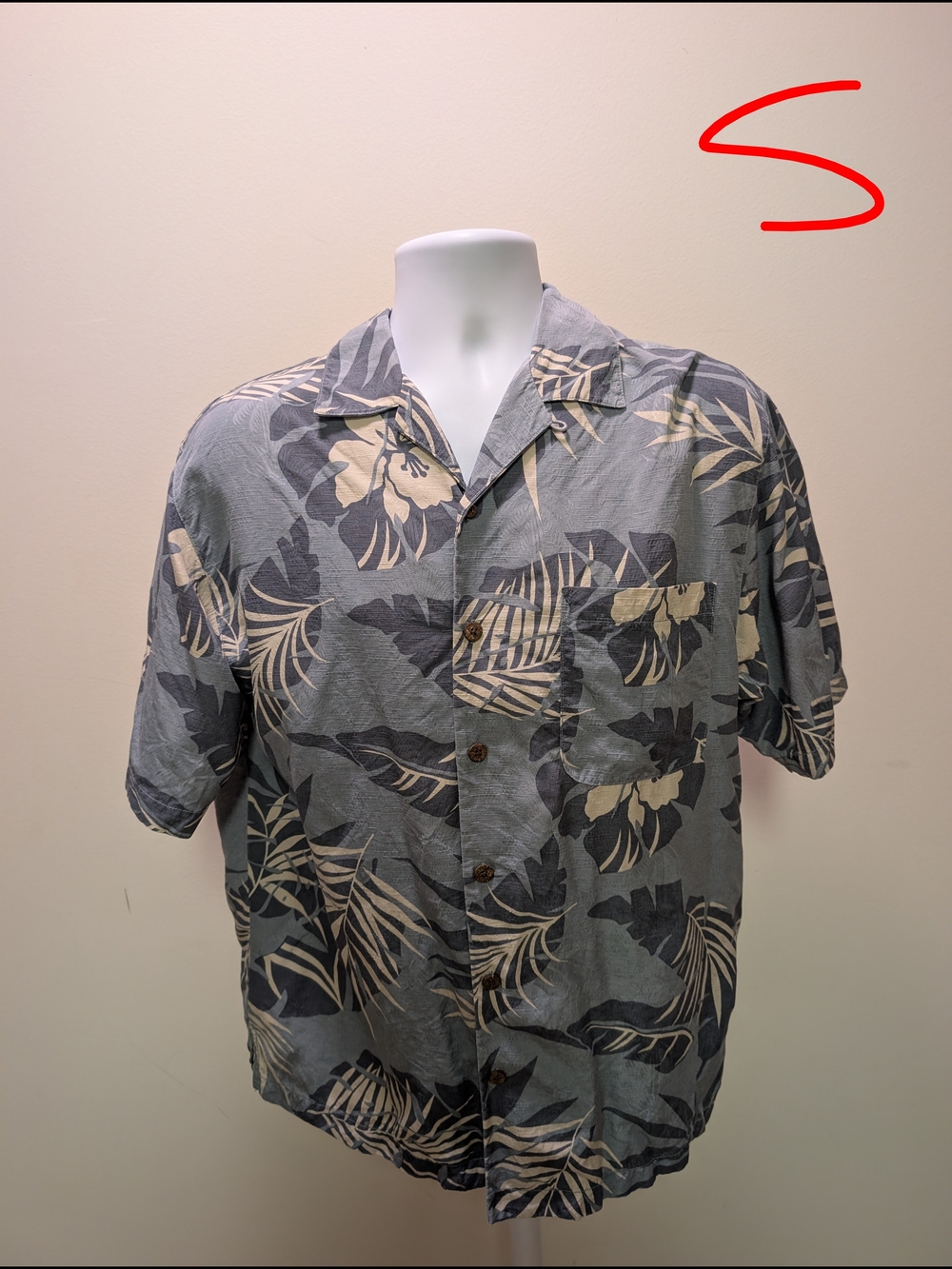 Tommy Bahama Gray and Cream Tropical Camp Shirt